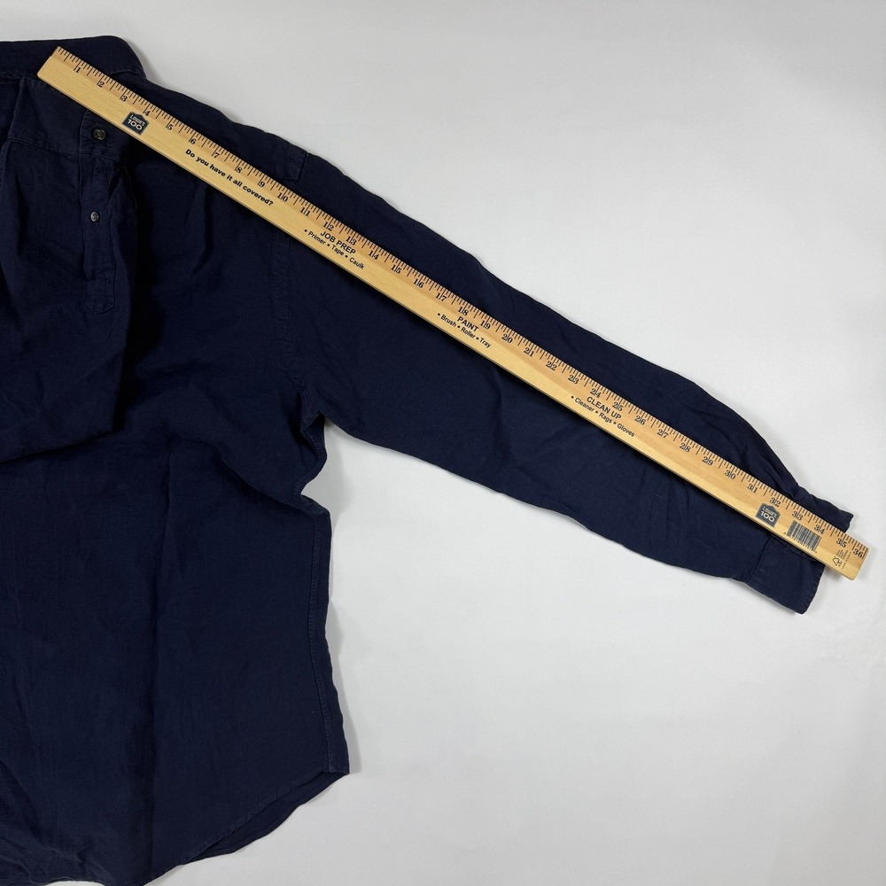 Vintage Y2K Polo Ralph Lauren Men Navy Blue Linen Shirt Classic Fit L Chest 48" - Picture 10 of 11
